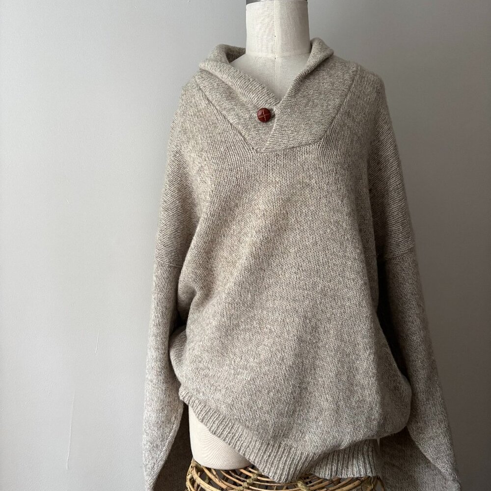 SALE  1990s London Fog Wool Shawl Sweater | Vintage Slouchy Neutral Knit